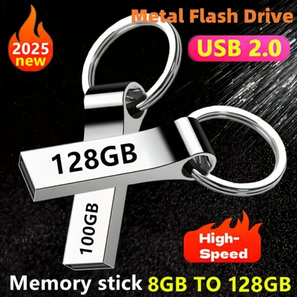 One 2025 USB 2.0 flash drive, 8GB-128GB high-speed metal USB flash drive, real capacity, compatible with computers, smart TVS and car audio systems
