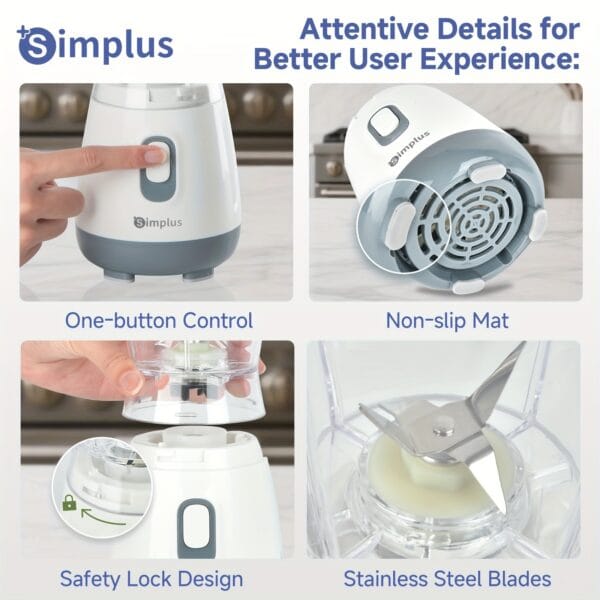 Multifunctional Food Processor with High Power 250W Mixer, Personal Small Juice Blender, Multi-purpose with 3 Cup Accessories, Stainless Steel Blade, Multifunctional for Minced Meat and Vegetable Juices, Grinding Beans, Convenient and Practical for Home Kitchen Use, Processing Various Ingredients, Includes South African Conversion Plug