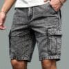 Men's Non-Stretch Jeans Shorts - Multiple Utility Pockets, Straight-Leg Non-Stretchy Fit, Machine Washable Everyday Casual Streetwear Shorts in Classic Black/Gray for Urban Outfits, Relaxed Outfit, Knee Length Design, Durable Fabric, Versatile Clothing, Minimalist Fashion, Sturdy Construction, Young Adults