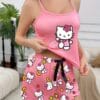 Sanrio Hello Kitty Cartoon Print Casual Sleepwear Set with Camisole Top and Shorts, Comfortable Loose Summer Fit