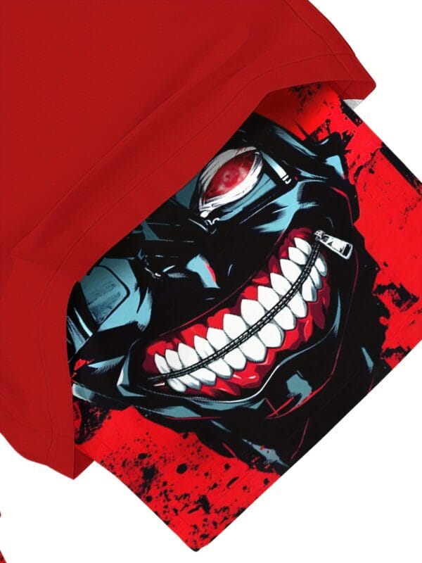 Men'S "Tokyo" Graphic Drawstring Basketball Shorts - Red with Skull Design, Casual Sportswear for Running, Yoga, Hiking & Outdoor Activities, Casual Sportswear|Skull Print Shorts|Stretchy Fabric