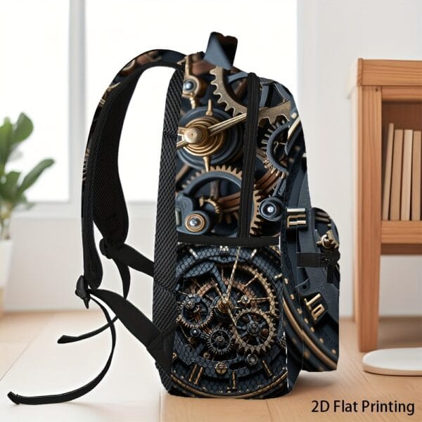 1pc Steampunk Clock Backpack - Adjustable Shoulder Straps, 2D Flat Printing, Mechanical Design, Perfect for Teens & Adults, Casual Outing Gear, Everyday Backpack | Vintage Backpack | Durable Backpack
