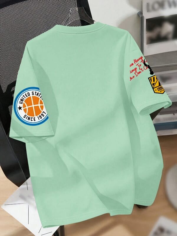 Men'S Fashion Graphic Print T-Shirt - "R" Letter Design with Basketball, Stars And Slogan, Casual Crew Neck, Short Sleeves, Summer Style, Polyester Blend, Everyday T-Shirt | Fashionable Casual Style | Machine Washable 1. Youth Casual Crew Neck T-Shirt, 100% Polyester Knit Fabric, Geometric Pattern, Loose Fit, Summer Graffiti Design Top, White, Sport