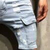 Men'S Light Blue Distressed Faux Denim Shorts - Classic Five-Pocket Design, Stretch Faux Denim for Everyday & Formal Outfits - Casual Streetwear Essentials, Faux Denim Shorts, Relaxed Fit, Ripped Detailing, Comfortable Wear, Street Style, Vintage Aesthetic, Durable Fabric, Young Adults