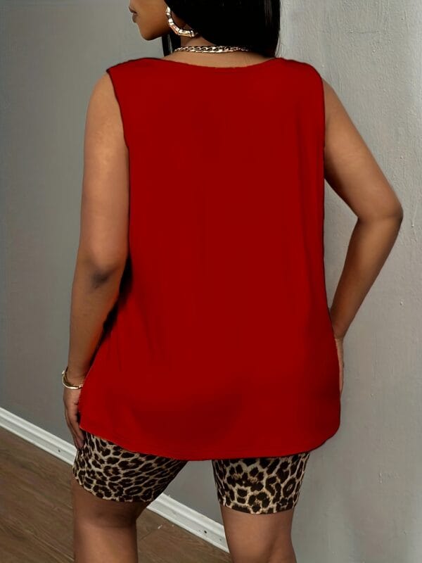 product-fancy-37c0b9bc-9ed1-4551-a965-605db3b86dfd Plus Size - Women'S Plus Size Leopard Print Tank Top and Shorts Set - Casual with Pockets, Stretchy Polyester Blend, Machine Washable, Leopard Print Blouse