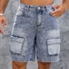 Men'S Casual Denim Cargo Shorts with Multiple Pockets - Loose Fit, Knee-Length, Light Blue, Non-Stretch Fabric, Perfect for Casual Attire, Party Shorts|Pocketed Shorts|Woven Texture