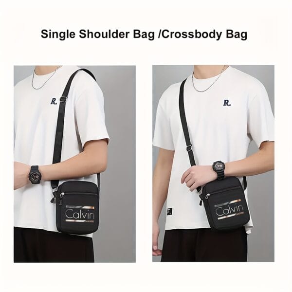 Calvin Men's Oxford Cloth Crossbody Bag with Adjustable Strap - Sleek Black Minimalist Street Style, Compact Everyday Carry for Travel, Casual Outings & Work, Durable Sturdy Construction, Small Crossbody Bag, Travel Accessory