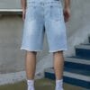 Men's Light Blue Denim Shorts - Non-Stretch Mid-Length Jeans with Frayed Edges & Pre-Worn Look, Button Closure Loose Fit Casual Streetwear for Everyday Outfits - All-Season Non-Stretch Jeans Shorts, Relaxed Style, Vintage Aesthetic, Quality Stitching, Urban Style