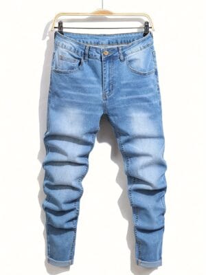 product-fancy-3a6f9a40-4e97-4dd6-a2ed-a281ff7929fd Men'S Slim-Fit Straight-Leg Jeans with Slant Pockets - Dark Blue Washed Denim, Light Blue Cargo Style, Mid-Stretch Comfort Fit for Casual & Business Casual Wear, Versatile Clothing, Classic Design, Stretch Fabric