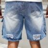 Men'S Loose-Fit Distressed Denim Shorts with Multiple Pockets - Casual Streetwear Style, Non-Stretch Fabric, Light Blue Washed Finish, Perfect for Summer Outings, Summer Shorts | Streetwear Shorts | Nonstretch Fabric