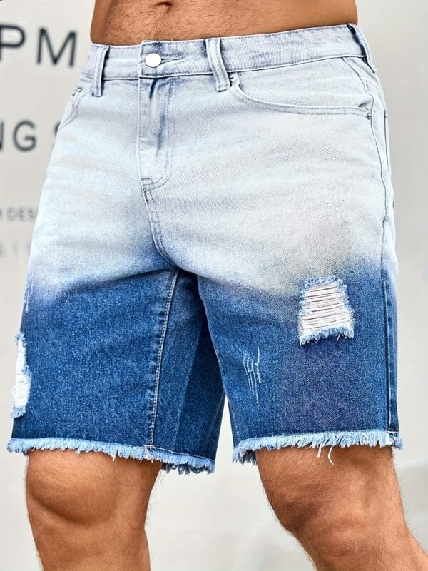 Men's Casual Straight-Leg Denim Shorts - Distressed Light Blue Wash, Relaxed Fit with Pockets, Machine Washable Summer Casual Wear, Shorts Jeans, Pocketed Swimwear, Shortlined Swimwear, Solid Color Design, Durable Fabric