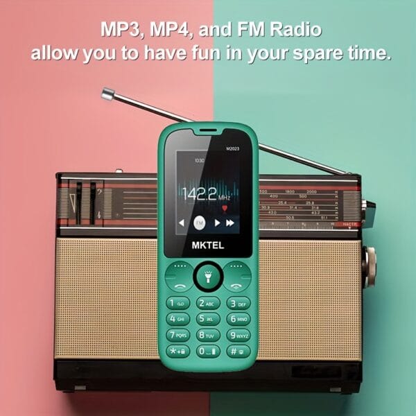 MKTEL M2023 Feature Phone with 1.77" Display, 800mAh Battery, Dual SIM & Standby, FM Radio, MP3/MP4, Camera, Flashlight - 10-Language Support, USB Rechargeable, Compact Design for Basic Communication, Multifunctional Device, Durable Phone Case