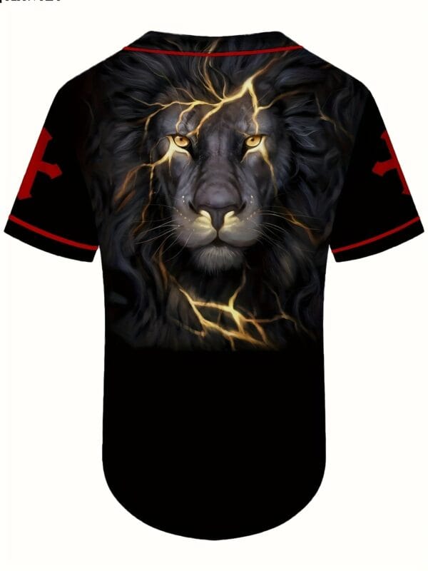 Men's Lion & Letter Print Baseball Jersey Shirt for Party/match/outdoor