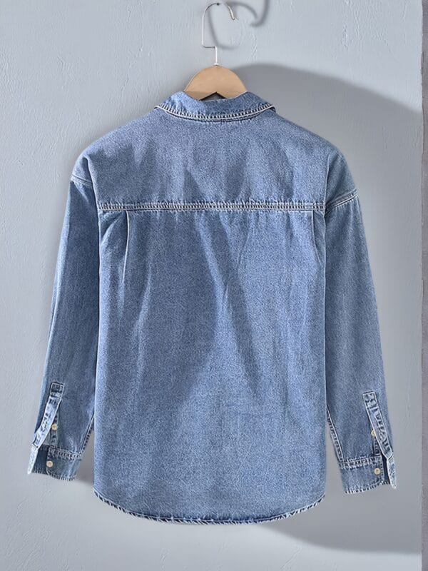 Men'S Casual Denim Shirt - Solid Color Washed Blue, Non-Stretch Fabric, Classic Collar & Chest Pockets, Regular Fit Spring/Fall Style, Adult Sizes, Spring Fall Attire, Mature Style Shirt, Nonstretch Material