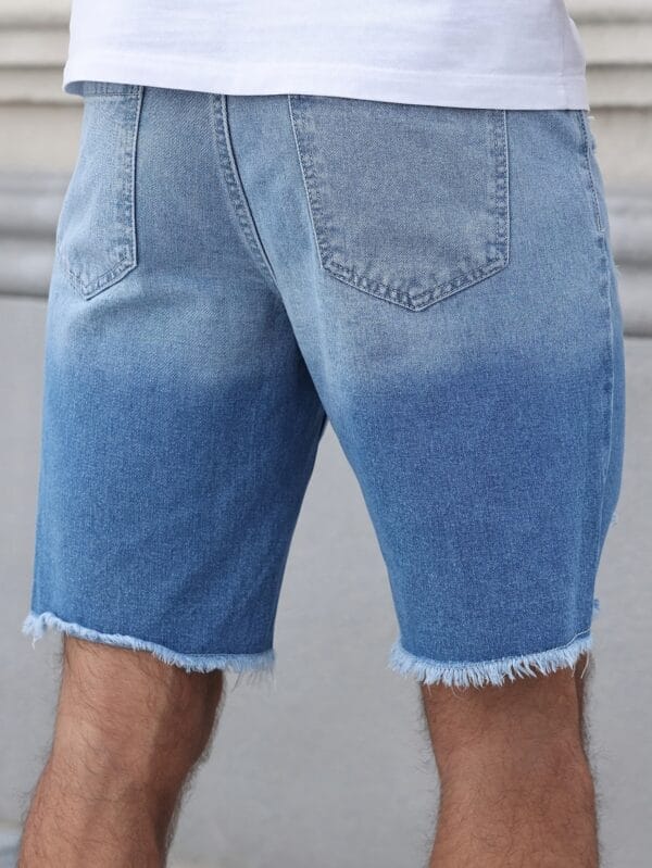 product-fancy-413ffac0-98f3-46c3-87b6-ab12f628bc79 Men'S Streetwear Summer Denim Shorts - Vibrant Star & Frayed Hem Print, Elastic Waistband with Pockets, Light Blue Washed Jean Style Casual Shorts for Casual Attire, Casual Attire Shorts | Vibrant Print Shorts | Nonstretch Fabric