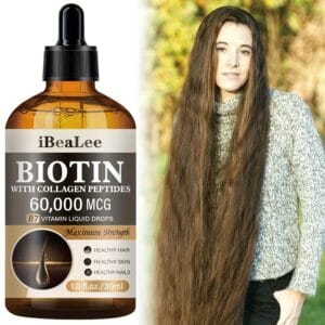 iBeaLee Biotin Collagen 60,000 mcg Vitamin Liquid Drops - Extra Strength Hair, Skin & Nail Care Supplement for Men & Women - 30ml, Glycerin Content, Thickens Thin Hair, Vibrant Hair Care, Healthy Hair & Skin, Hair Care Supplement | Vibrant Hair Care | Glycerin Content, Biotin Hair Supplement