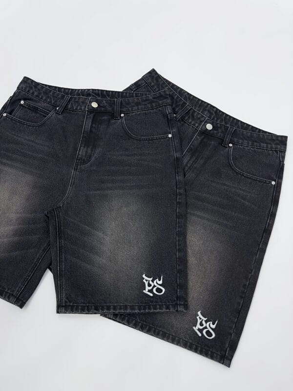 Pepe Studio Men's Vintage Streetwear Mid-Length Denim Shorts - Loose Fit Letter Print Casual Summer Shorts, Hand Wash Only