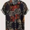 Men'S Color Block Geometric Print Short Sleeve Shirt - Casual Button- Lapel Collar, Breathable Blend Fabric, Loose Fit for Summer Outdoor Activities, Short Sleeve Tops