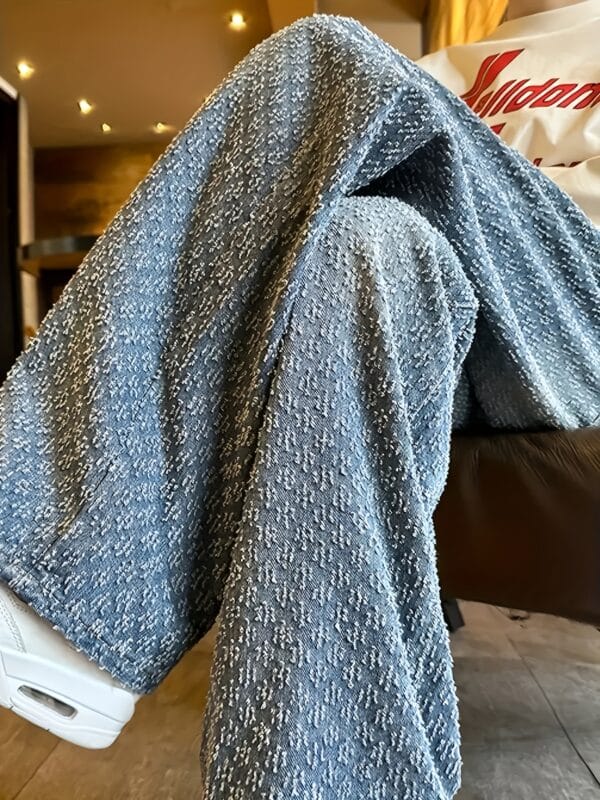 product-fancy-440844cc-2ef6-408a-9834-78611632cc47 Men'S Vintage Washed Faux Denim Faux Denim - Non-Stretch Straight-Leg Pants with Classic Five-Pocket Design, All-Season Casual Faux Denim for Everyday & Formal Outfits - Durable Non-Stretch Fabric for Retro Style, Versatile Clothing, Textured Fabric, Timeless Design, Sturdy Construction, Adult Clothing, Classic Fit, Highquality Stitching, Fashion Enthusiasts