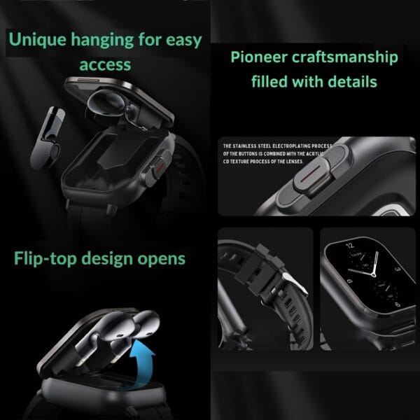 EFFEOKKI 5.11cm Large Screen Music Smartwatch with Wireless Calls, Earbuds Integration, 5.08cm Display, Battery, Silicone Strap & Wireless 5.3 - Black, Smart Watch for Android Phones, Smart Watch for Android, Sleek Watch Design, Durable Watch Band