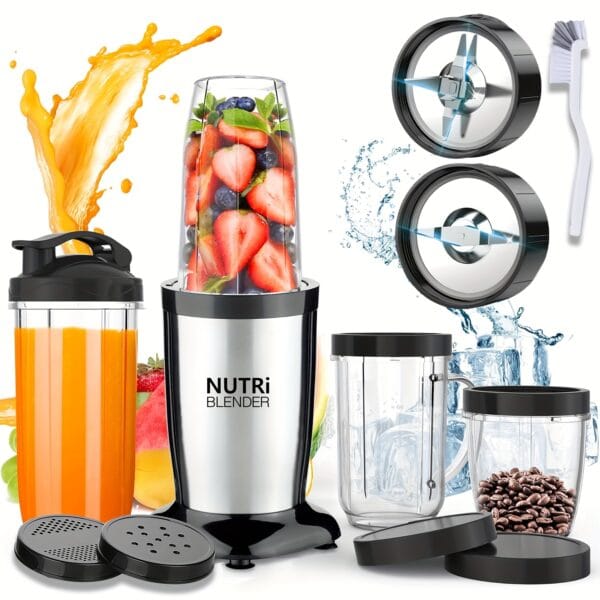 Smoothie Blender, Blender for Shakes and Smoothies, 15pcs Personal Blender and Grinder Combo for Kitchen Single Serve Mixer Blender for Juices Youngsters Food Nutritious Recipe with Brush, Juicing Station|Modern Kitchen Appliance|Durable Construction