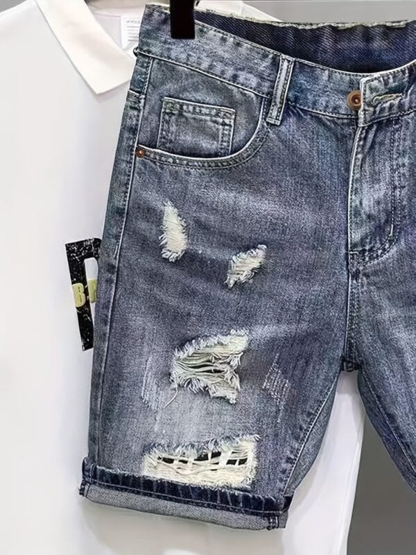 product-fancy-451267f8-6343-47d7-b858-602ac2af3a4a Men's Vintage Distressed Jeans-Style Casual Shorts - Non-Stretchy Mid-Length Pants with Knee-Ripping, Machine Washable Everyday & Formal Outfits for Denim-Look without Full Jeans Commitment