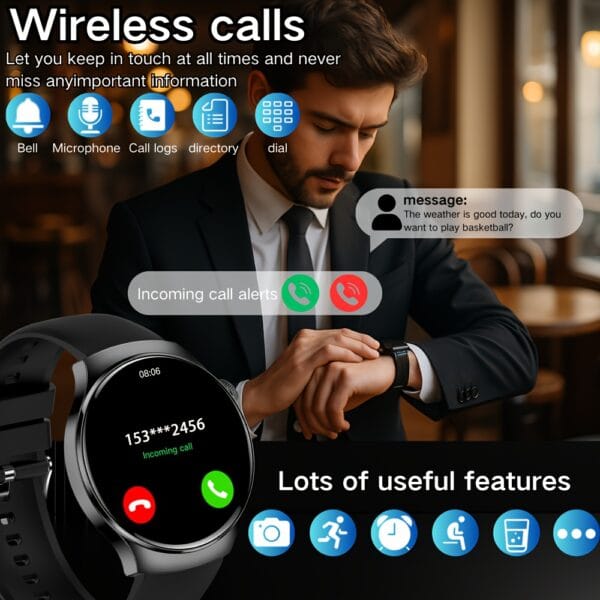 High-Definition Full Touch Smartwatch, Unisex - Wireless Calling/SMS/Multi-Sport Modes/Remote Camera Control/Fitness Tracker, Compatible with Android & iPhone, USB Charging, Alloy Case/Silicone Strap/Metal Band, Smart Connectivity, Modern Style, Clear Display, Perfect Gift for Men/Women/Friends/Loved Ones/Parents