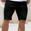 product-fancy-4529bc2a-2748-4957-85c9-637071045469 Men's Slim-Fit Knee-Length Denim Shorts with Frayed Hem and Distressed Detailing - Black, Mid-Stretch, Machine Washable, Summer Casual Style, Comfortable Wear, Durable Fabric