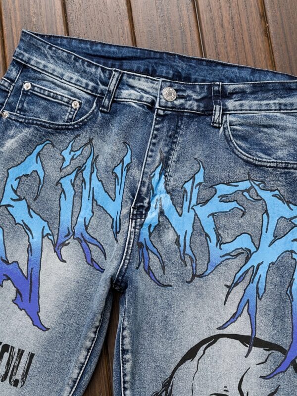 product-fancy-463f966c-af22-49fe-9429-45ec4005f8e8 Men's Punk Jeans - Skinny fit Stretch Blue jeans with, Zipper Closure, Machine Washable - for Concerts, Nightclubs, Streetwear - Edgy Gothic Punk Rock Look