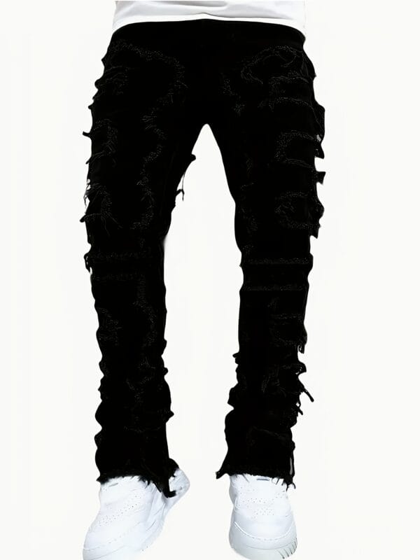 product-fancy-46b02463-9e59-441e-b5fb-6d708f068581 Men'S Slim-Fit Stretch Faux Denim Faux Denim with Embroidered Rips - Casual Light Blue Washed Faux Denim, Medium Stretch, Regular Length, All-Season Comfort Fit, Comfortable Clothing | Embroidered Faux Denim | Medium Stretch Fabric