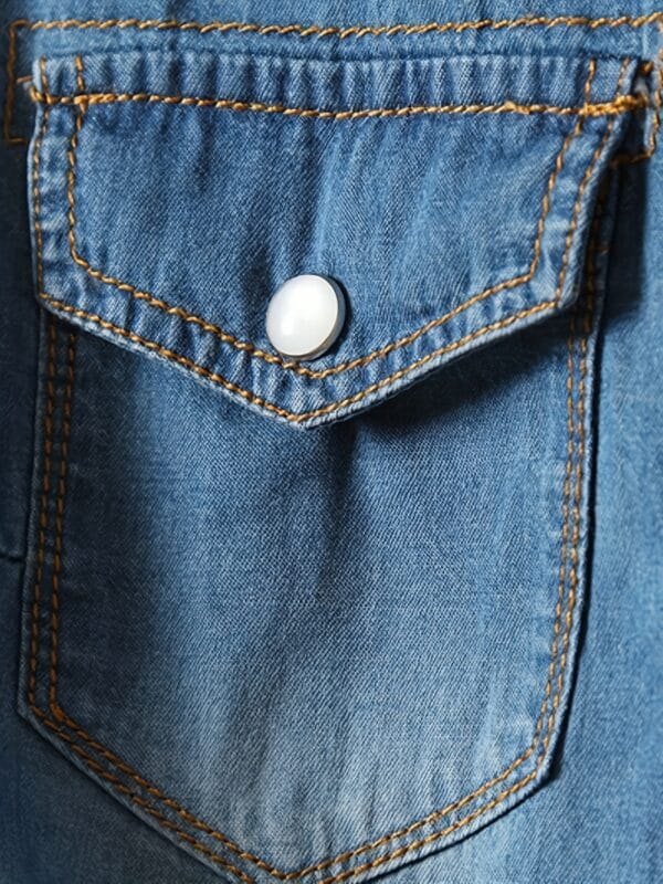 Women'S Denim Shirt with Tie-Front Detail - Casual Mid-Sleeve Button-Up Top, Light Blue, Non-Stretch Fabric, Spring/Summer Fashion, Versatile for Casual Attire, Casual Attire Top | Stylish Denim Shirt | Nonstretch Fabric