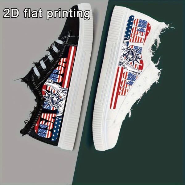 product-fancy-4ac2d6be-a783-43e4-b2f8-272146f3dc6d Women'S Patriotic American Flag Skate Shoes - Breathable Fabric Upper, White with Red & Blue Print, Lace-Up Casual Sneakers for All-Season Comfort, Casual Footwear | Laceup Sneakers | Comfortable Fit