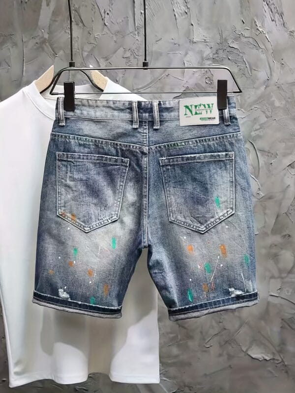 Men'S Non-Stretch Faux Denim Shorts - Classic Five-Pocket Mid-Thigh Length, Machine Washable Everyday Casual Pants for Summer Outfits, Faux Denim Shorts, Relaxed Fit, Geometric Pattern, Sturdy Construction, Streetwear Style, Outdoor Clothing, Durable Fabric, Urban Style