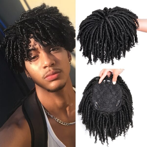 Short Crochet Wigs Synthetic Clips in Hair Toupee Extensions Afro Synthetic Braided Half Wig Dreadlock Hairpieces for Men Women Boy Male Father'S Day