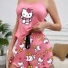 Sanrio Hello Kitty Cartoon Print Casual Sleepwear Set with Camisole Top and Shorts, Comfortable Loose Summer Fit