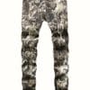 Men's Slim Fit Snake Print Jeans - Streetwear Animal Pattern Stretch Denim Pants for Concerts & Night Out, All-Season Comfort Regular Length Casual Trousers, Concertready Clothing, Streetstyle Attire, Stylish Snake Pattern, Sleek Fabric Construction