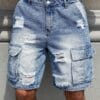 Men'S Loose-Fit Distressed Denim Shorts with Multiple Pockets - Casual Streetwear Style, Non-Stretch Fabric, Light Blue Washed Finish, Perfect for Summer Outings, Summer Shorts | Streetwear Shorts | Nonstretch Fabric