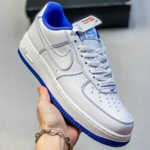 NIKE Air Force Low Top Casual Sneakers for Men with White and Blue Stitching
