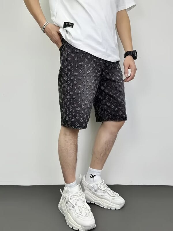 Men's Non-Stretch Jeans Shorts - Classic Five-Pocket Casual Pants, Loose Fit for Everyday & Formal Outfits - Spring/Fall Season Denim Shorts, Spring Fall Attire, Washed Texture Denim