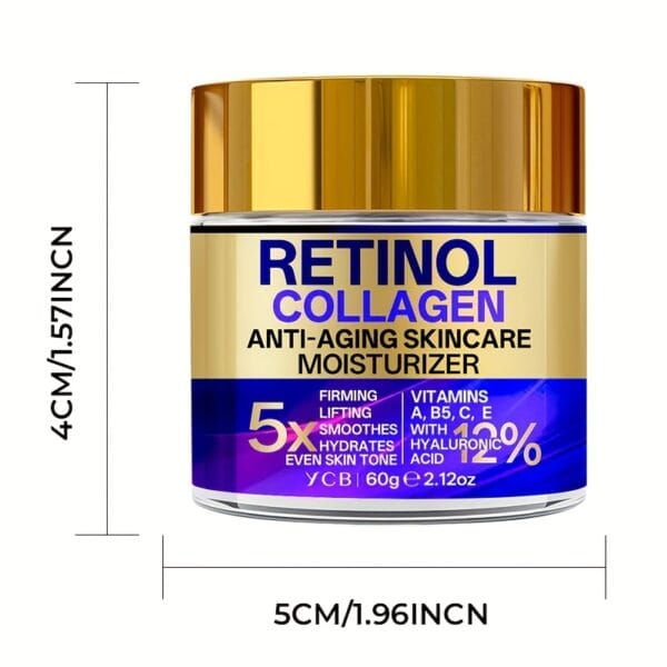 YCB Retinol Collagen Moisturizing Cream 60g/2.12oz - Face Cream with Hyaluronic Acid, Vitamin E, Shea Butter & Caffeine - Firms, Lifts Sagging Light Beige, Improves Elasticity, Even Light Beige, All Light Beige Types, Elegant Packaging, Advanced Skincare Formula