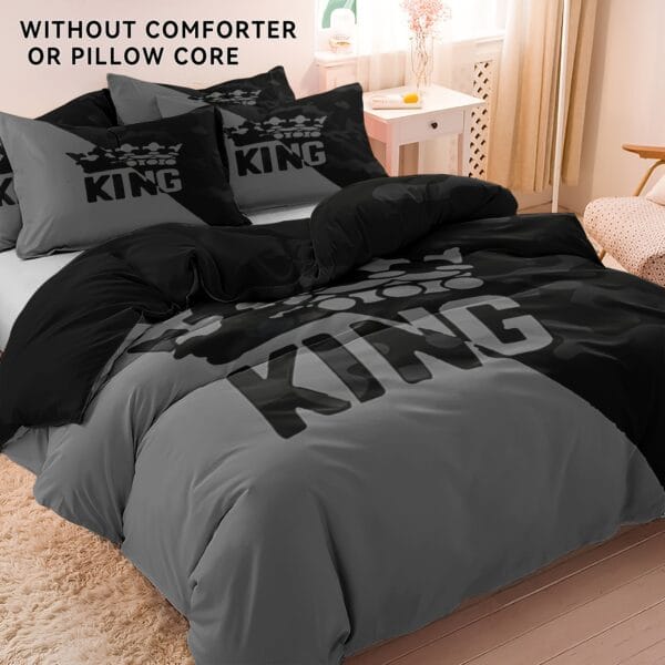 3pcs Soft & Breathable Polyester Duvet Cover Set - King & Crown Print, Includes 1 Duvet Cover and 2 Pillowcases, Perfect for Bedroom & Guest Room, Machine Washable