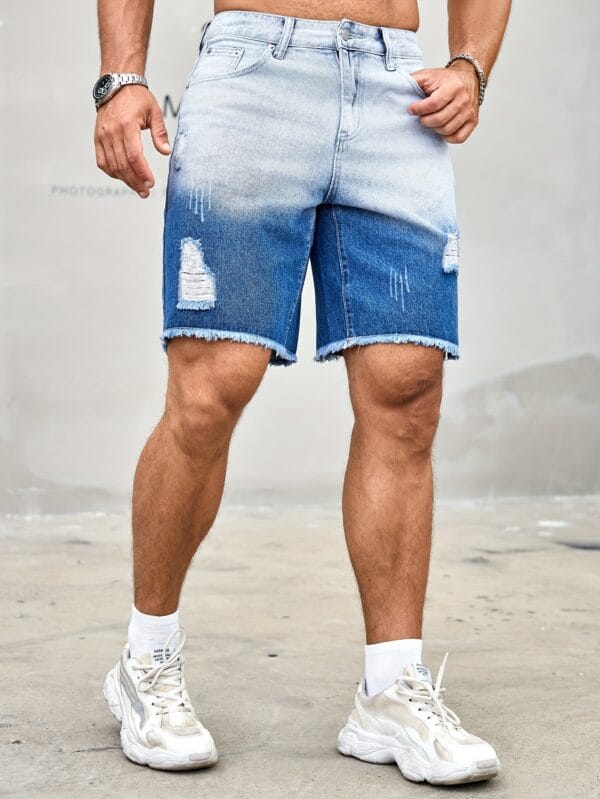 Men's Casual Straight-Leg Denim Shorts - Distressed Light Blue Wash, Relaxed Fit with Pockets, Machine Washable Summer Casual Wear, Shorts Jeans, Pocketed Swimwear, Shortlined Swimwear, Solid Color Design, Durable Fabric