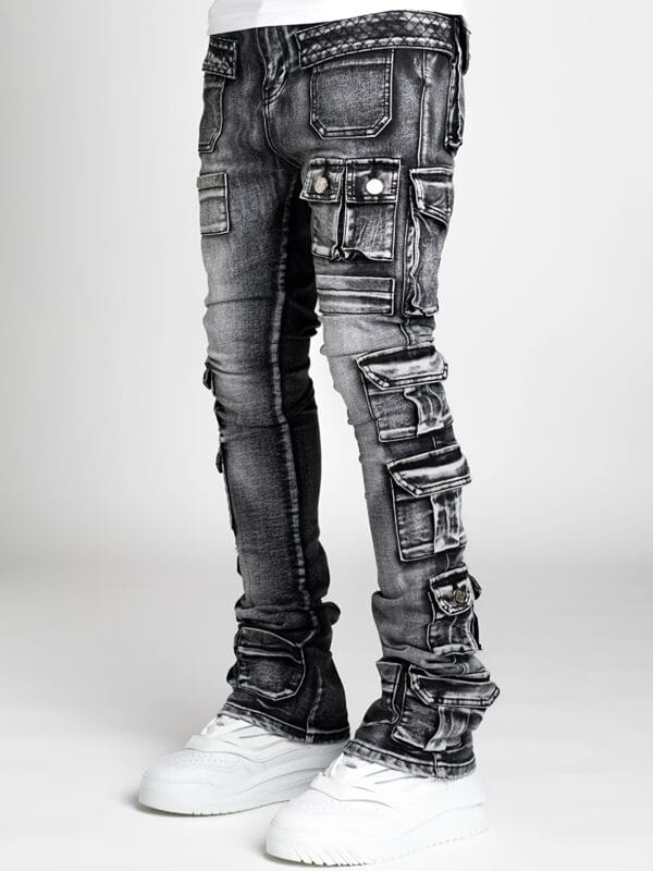 Men'S Slim-Fit Faux Denim - Stretchy Non-See-Through Pants with Multiple Utility Pockets, All-Season Skinny Leg Trousers for Everyday & Formal Wear - Durable Casual Pants for Men, Versatile Clothing, Distressed Look, Quality Stitching, Urban Style, Modern Fashion, Sturdy Construction, Young Adults