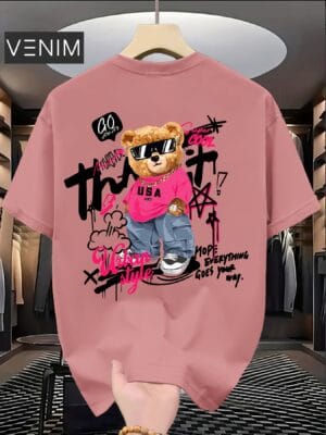 product-fancy-54c84f6a-47a6-454d-a4a8-c990770595a7 Men'S Trendy T-Shirt with Cute Bear Print, Casual Loose Short Sleeve Tee for Daily Wear, Outdoor Activities & Shopping Gatherings, Soft Polyester