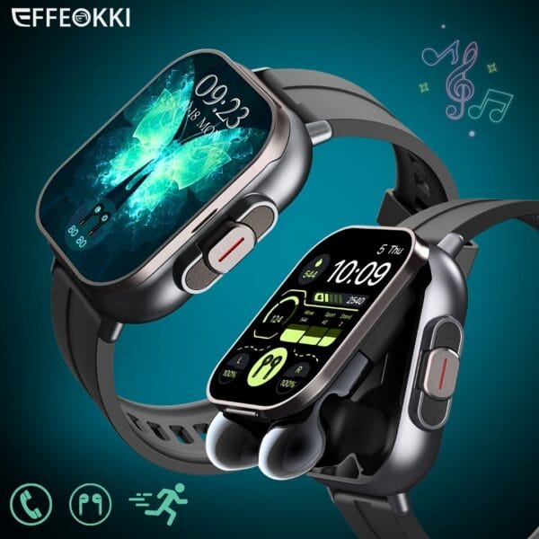 EFFEOKKI 5.11cm Large Screen Music Smartwatch with Wireless Calls, Earbuds Integration, 5.08cm Display, Battery, Silicone Strap & Wireless 5.3 - Black, Smart Watch for Android Phones, Smart Watch for Android, Sleek Watch Design, Durable Watch Band