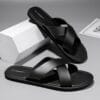 Men's 2025 All-Season Retro Cross-Strap Slide Sandals - Lightweight Non-Slip Durable PVC & EVA Cushioned Casual Indoor/Outdoor Slippers with Cross-Strap Design, Black, Everyday Footwear | Minimalist Shoe Design | Antislip Sole, Indoor Slippers