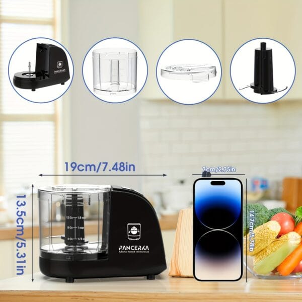 PANCERKA Electric Vegetable Chopper, Food Processor, Electric Food Chopper, Blenders for Kitchen and Baby Food Processor, 1.5 Cup Mixer Grinder, for Dicing, Mincing, and Puree, Black