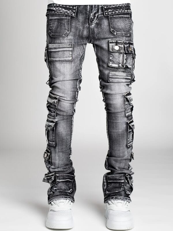 Men'S Slim-Fit Faux Denim - Stretchy Non-See-Through Pants with Multiple Utility Pockets, All-Season Skinny Leg Trousers for Everyday & Formal Wear - Durable Casual Pants for Men, Versatile Clothing, Distressed Look, Quality Stitching, Urban Style, Modern Fashion, Sturdy Construction, Young Adults