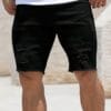 product-fancy-57220e6b-31bf-4268-972f-d1dc3acdd9cc Men's Slim-Fit Knee-Length Denim Shorts with Frayed Hem and Distressed Detailing - Black, Mid-Stretch, Machine Washable, Summer Casual Style, Comfortable Wear, Durable Fabric