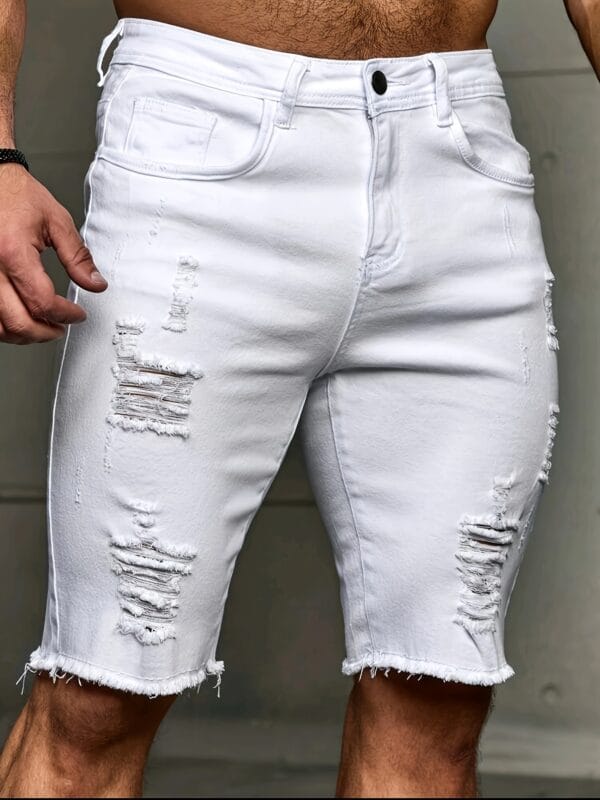 Men'S White Ripped Jeans - Trendy 2025 Design, Stretch Denim, Slim Fit, Mid-Rise, Casual Street Style, Perfect for Casual Attire, Jeans for Me